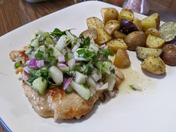 close up view of Chicken with Honeydew Salsa