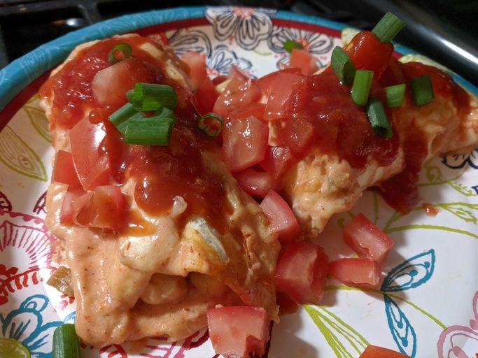 close up view of Easy Chicken and Cheese Enchiladas