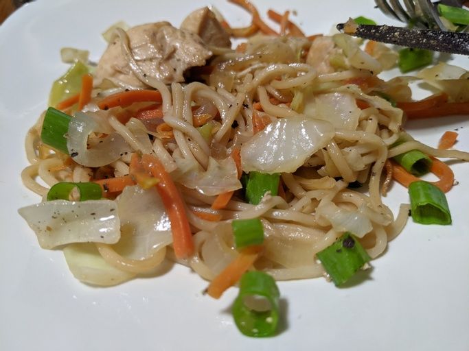 close up view of Fettucine Lo Mein