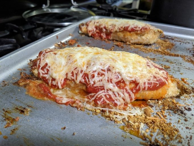 close up view of Healthy Baked Chicken Parmesan